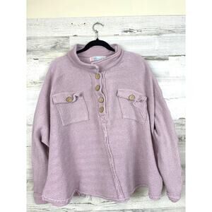 Free People Beach Women’s S Purple Rowan Henley Oversized Distressed Sweatshirt